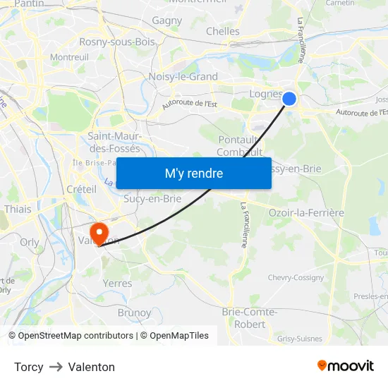 Torcy to Valenton map