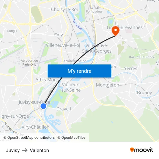 Juvisy to Valenton map