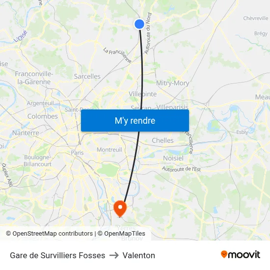 Gare de Survilliers Fosses to Valenton map