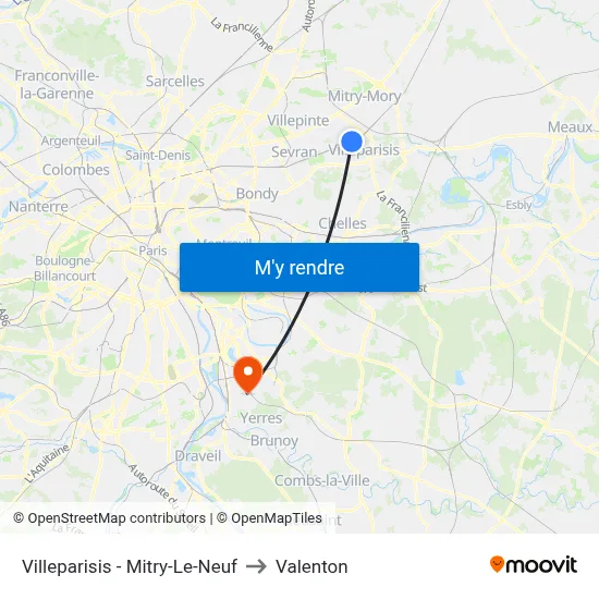 Villeparisis - Mitry-Le-Neuf to Valenton map