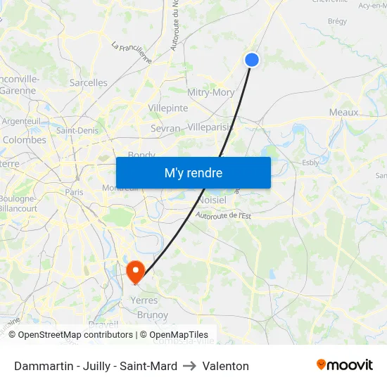 Dammartin - Juilly - Saint-Mard to Valenton map
