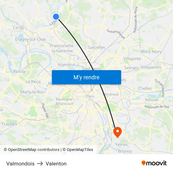Valmondois to Valenton map