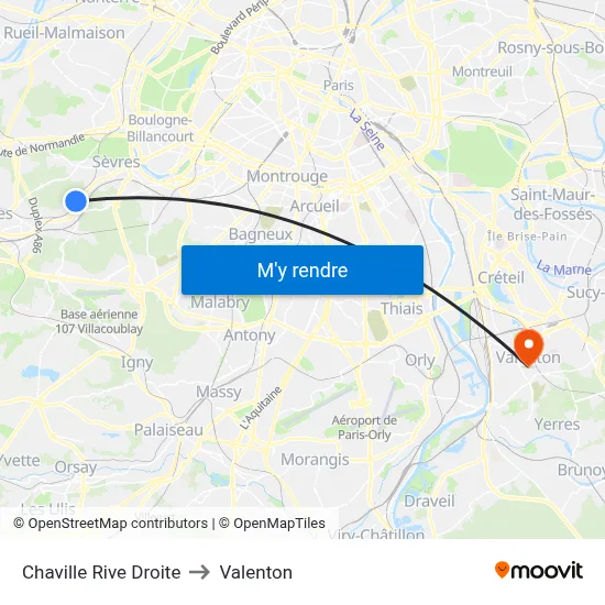 Chaville Rive Droite to Valenton map