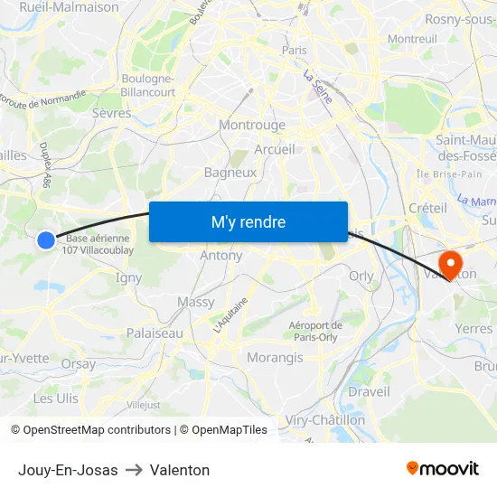 Jouy-En-Josas to Valenton map