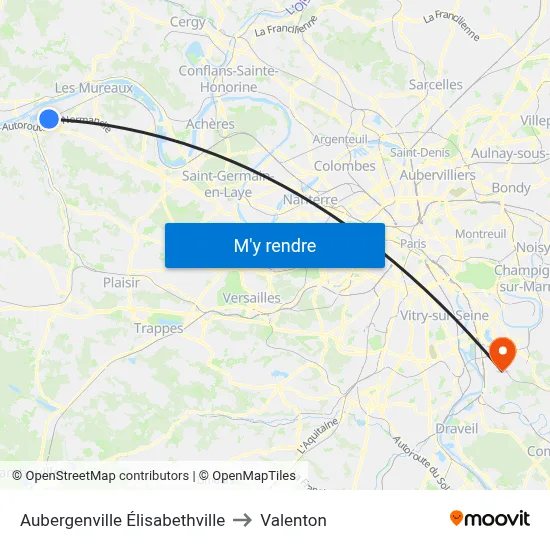 Aubergenville Élisabethville to Valenton map