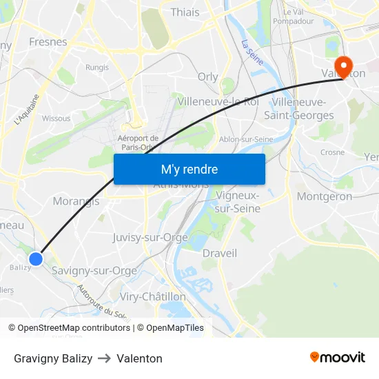 Gravigny Balizy to Valenton map