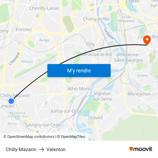 Chilly-Mazarin to Valenton map