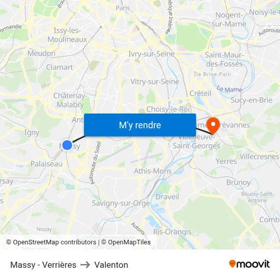 Massy - Verrières to Valenton map