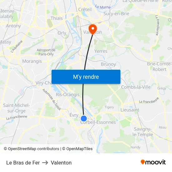 Le Bras de Fer to Valenton map