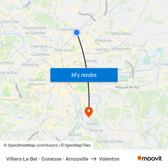 Villiers-Le-Bel - Gonesse - Arnouville to Valenton map