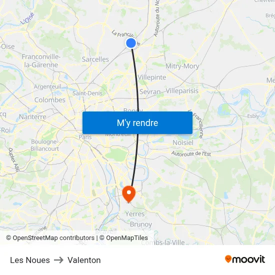 Les Noues to Valenton map