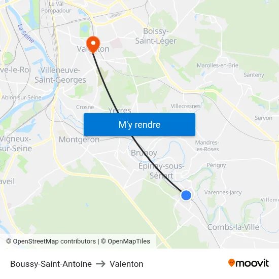 Boussy-Saint-Antoine to Valenton map