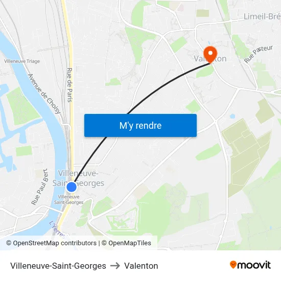 Villeneuve-Saint-Georges to Valenton map