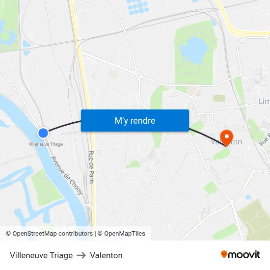 Villeneuve Triage to Valenton map