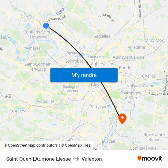 Saint-Ouen-L'Aumône Liesse to Valenton map