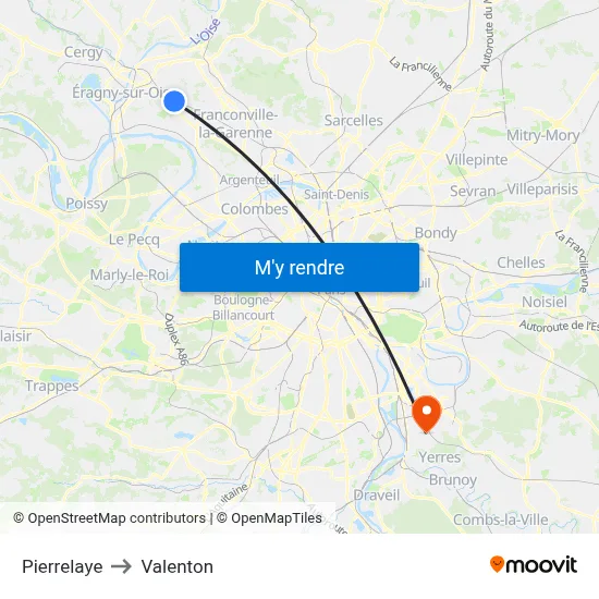 Pierrelaye to Valenton map