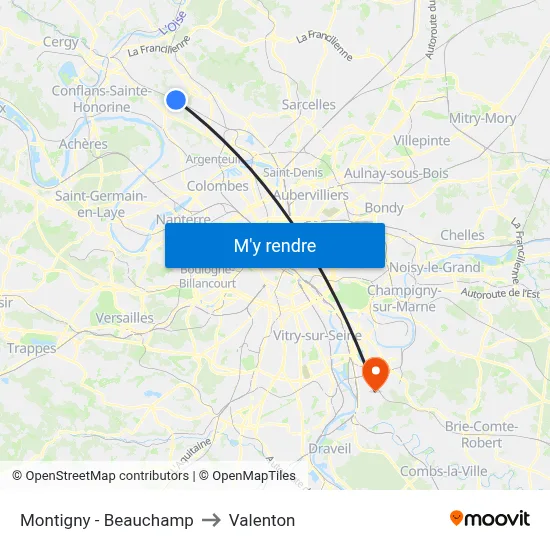 Montigny - Beauchamp to Valenton map