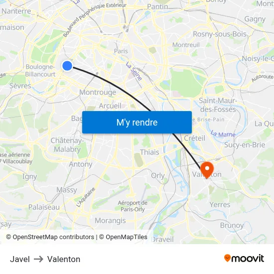 Javel to Valenton map