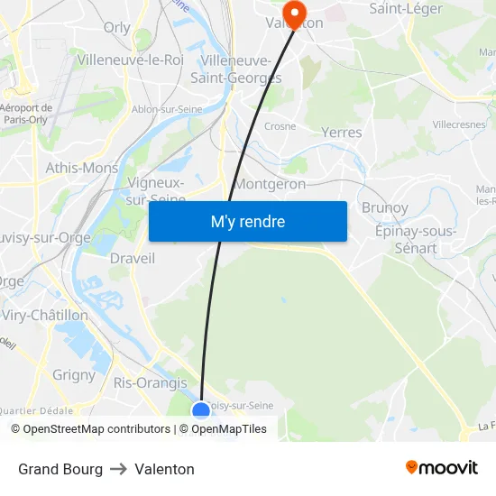 Grand Bourg to Valenton map