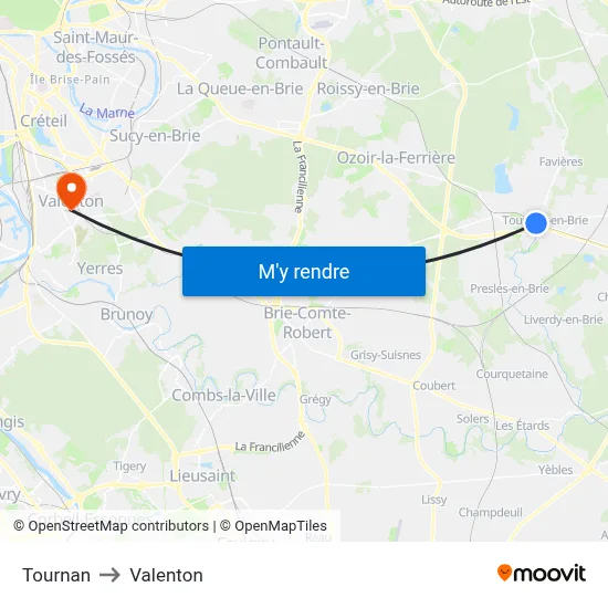 Tournan to Valenton map
