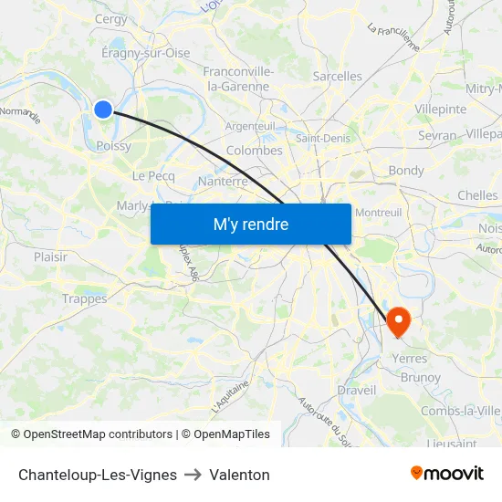 Chanteloup-Les-Vignes to Valenton map
