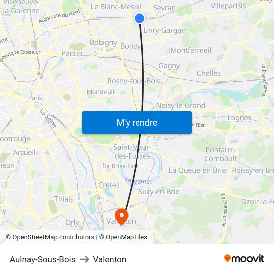 Aulnay-Sous-Bois to Valenton map