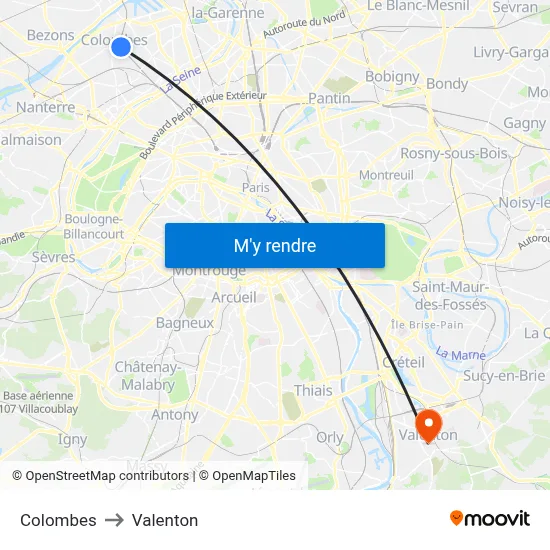 Colombes to Valenton map