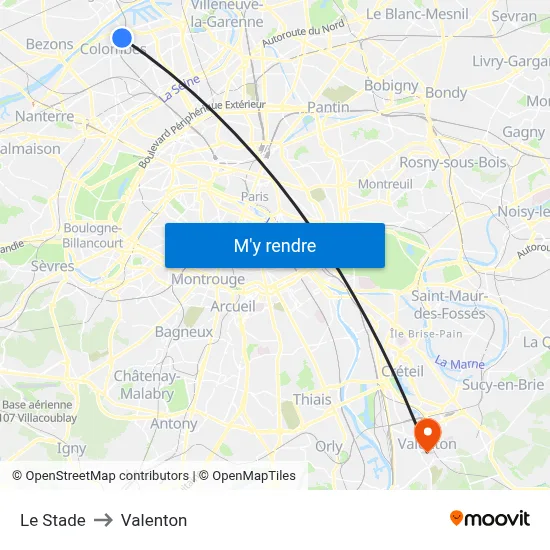 Le Stade to Valenton map