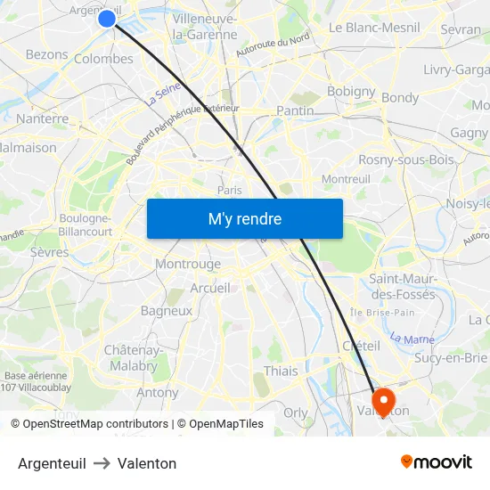 Argenteuil to Valenton map