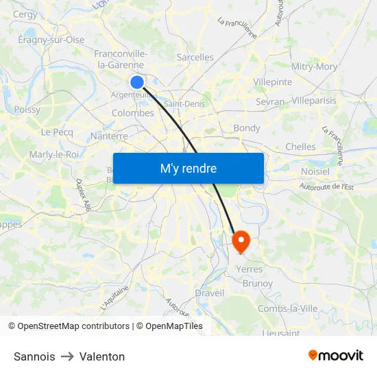 Sannois to Valenton map