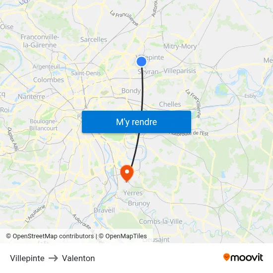 Villepinte to Valenton map