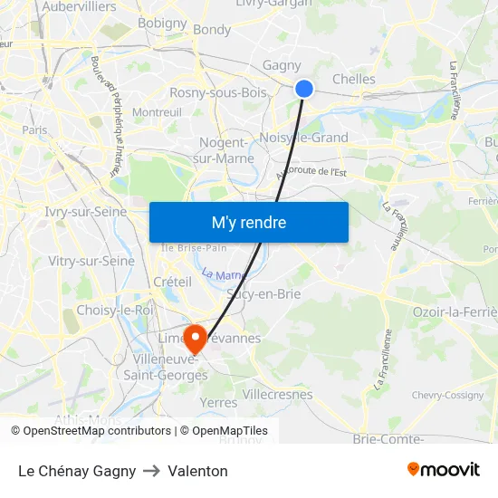 Le Chénay Gagny to Valenton map