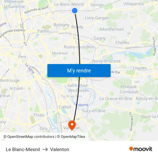 Le Blanc-Mesnil to Valenton map