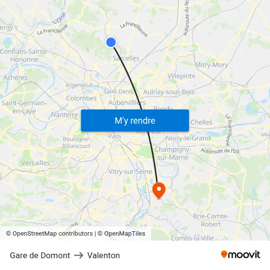 Gare de Domont to Valenton map