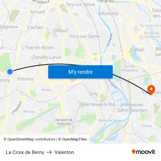 La Croix de Berny to Valenton map