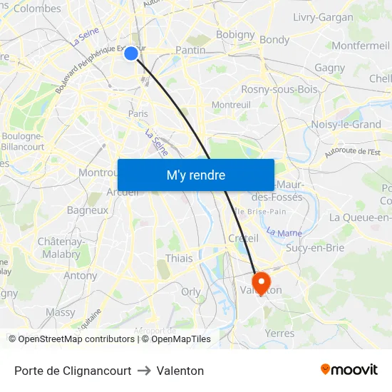 Porte de Clignancourt to Valenton map