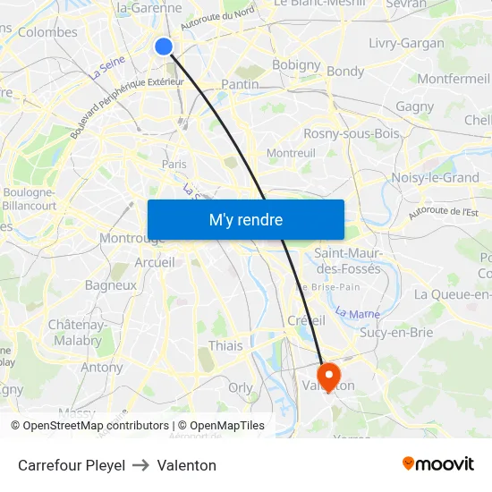 Carrefour Pleyel to Valenton map