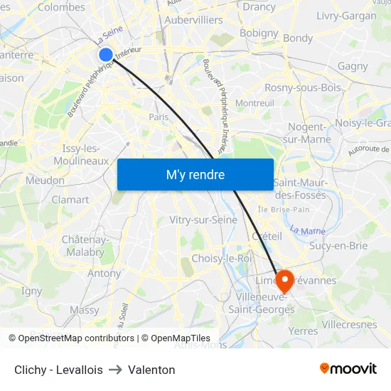 Clichy - Levallois to Valenton map