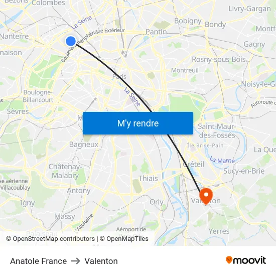 Anatole France to Valenton map