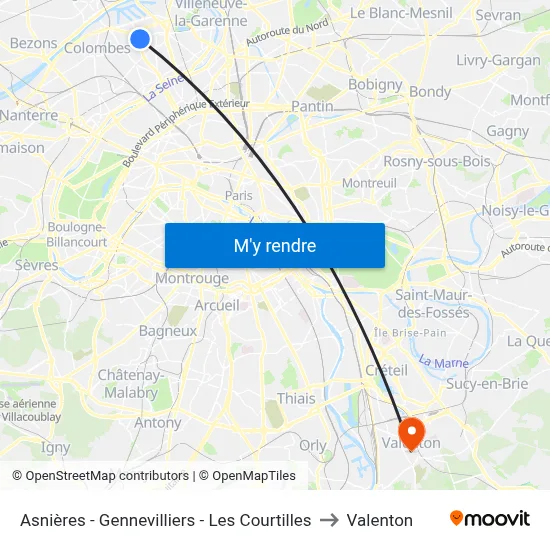 Asnières - Gennevilliers - Les Courtilles to Valenton map