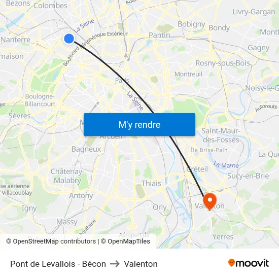 Pont de Levallois - Bécon to Valenton map