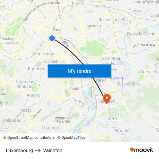 Luxembourg to Valenton map