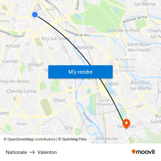 Nationale to Valenton map