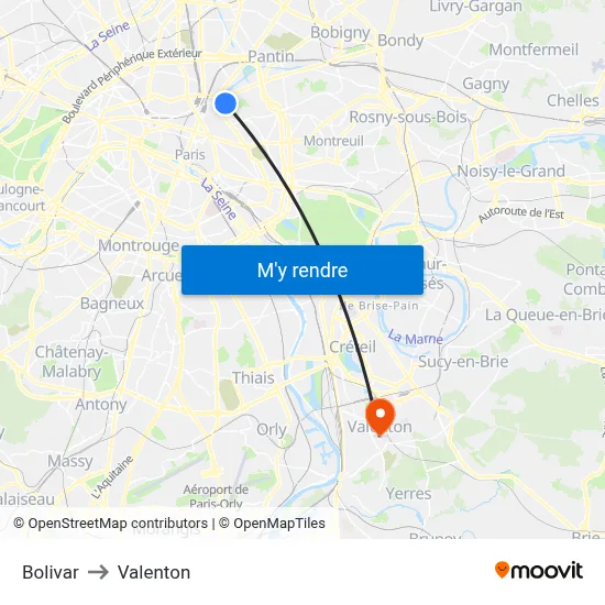 Bolivar to Valenton map