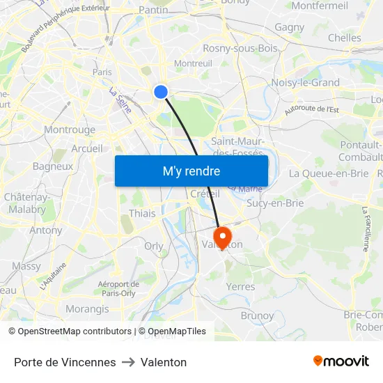 Porte de Vincennes to Valenton map