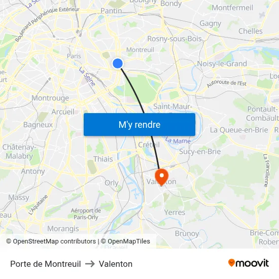 Porte de Montreuil to Valenton map