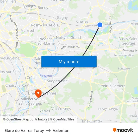 Gare de Vaires Torcy to Valenton map