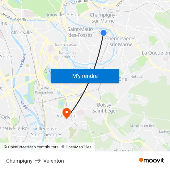 Champigny to Valenton map