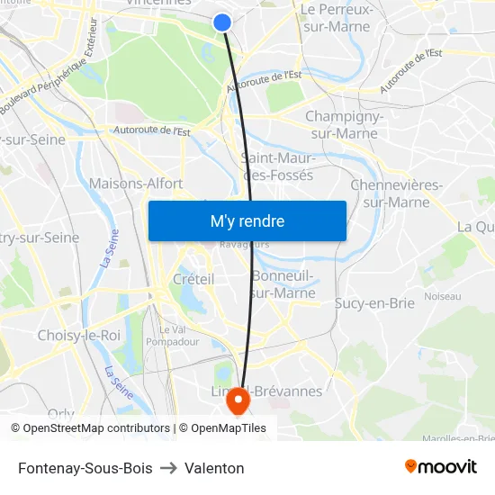 Fontenay-Sous-Bois to Valenton map