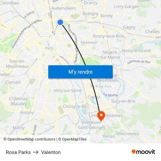 Rosa Parks to Valenton map
